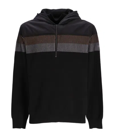 Hugo Boss Half-zip Knitted Hoodie In Black