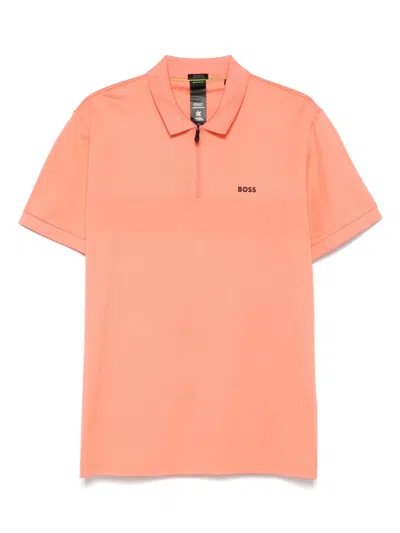 Hugo Boss Half-zip Polo Shirt In Orange