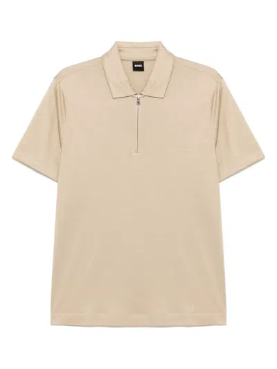 Hugo Boss Half-zip Polo Shirt In Neutrals