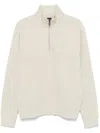 Hugo Boss Zip-neck Sweatshirt In Stretch-cotton Jacquard In Neutrals