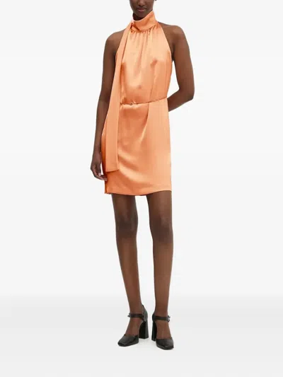 Hugo Boss Halter-neck Satin Mini Dress In Orange