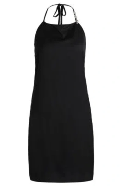 Hugo Boss Halter-strap Dress In Satin With Crystal Trim In Black