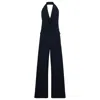 Hugo Boss Halterneck Jumpsuit With Peak Lapels In Blue