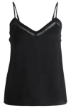 Hugo Boss Hammered-satin Camisole With Lace Insert In Black