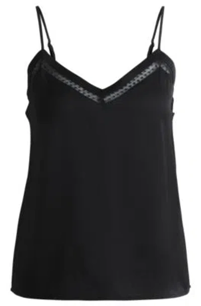Hugo Boss Hammered-satin Camisole With Lace Insert In Black