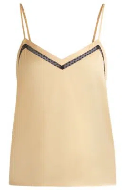 Hugo Boss Hammered-satin Camisole With Lace Insert In Light Orange