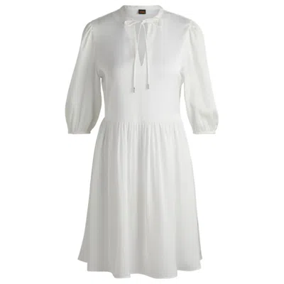 Hugo Boss Hammered-satin Dress With Tie Neckline In White