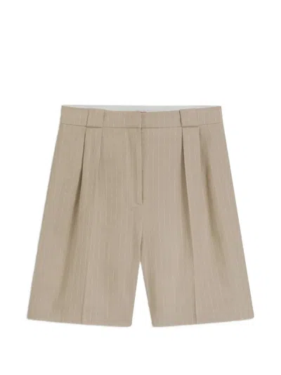 Hugo Boss Hamonu Pinstripes-pattern Pleated Shorts In Neutral