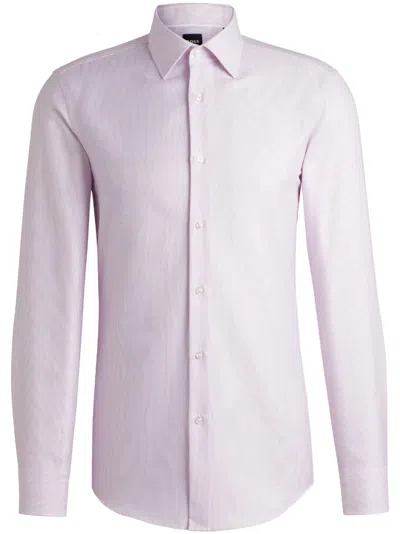 Hugo Boss Slim-fit Shirt In Structured Cotton With Spread Collar In Pink