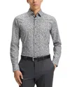Hugo Boss Slim-fit Shirt In Floral-print Stretch-cotton Poplin In Black