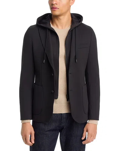Hugo Boss Hanry Slim Fit Sport Coat & Removable Drawstring Bib Hoodie In Blue