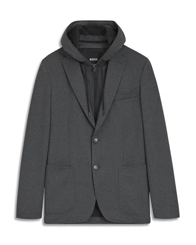 Hugo Boss Hanry Slim Fit Sport Coat & Removable Drawstring Bib Hoodie In Gray