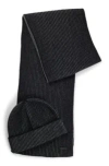 Hugo Boss Hat And Scarf Set With Logo Labels In Black