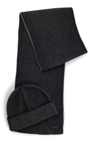 Hugo Boss Hat And Scarf Set With Logo Labels In Black