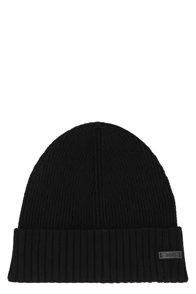 Hugo Boss Hat Made Of Virgin Wool In Black