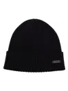 Hugo Boss Ribbed Beanie Hat In Responsible Virgin Wool In Black