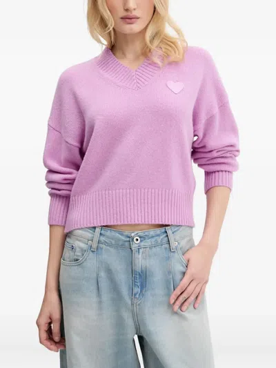 Hugo Boss Heart-detail V-neck Sweater In Purple