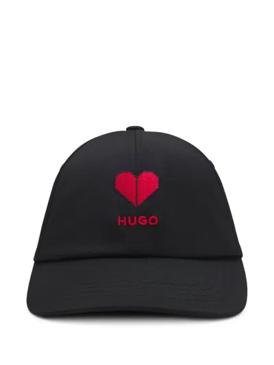Hugo Boss Heart-embroidered Logo Cap In Black