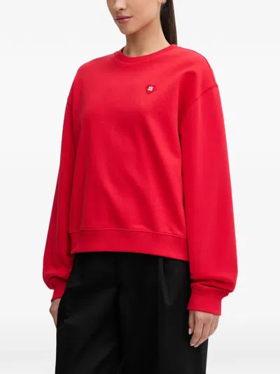 Hugo Boss Heart-logo Crew-neck Sweatshirt In Red