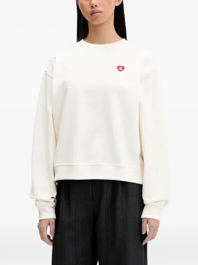 Hugo Boss Heart-logo Crew-neck Sweatshirt In White