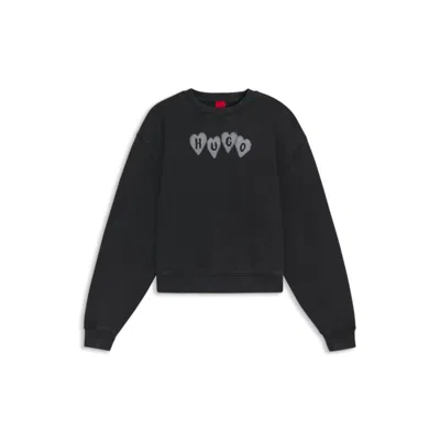 Hugo Boss Heart-logo Sweatshirt In Cotton Terry In Black