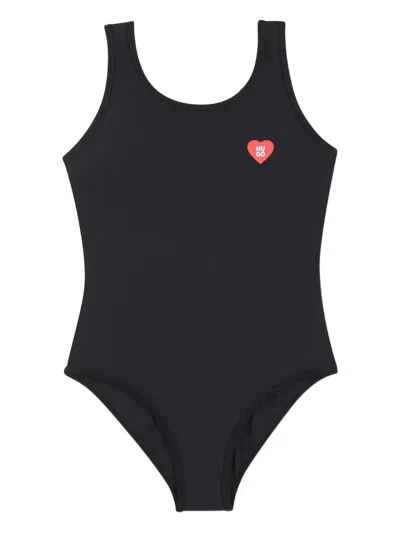 Hugo Boss Kids' Heart-logo Swimsuit In Black