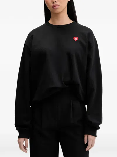 Hugo Boss Heart-patch Crew-neck Sweatshirt In Black