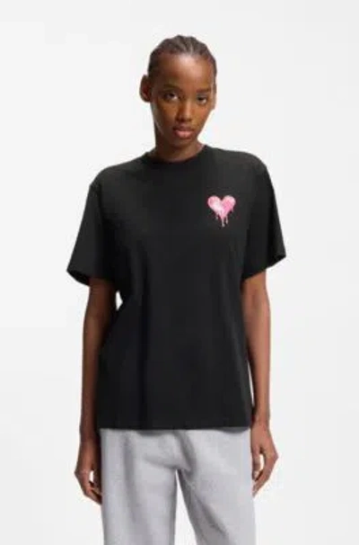 Hugo Boss Heart-artwork T-shirt In Cotton Jersey In Black