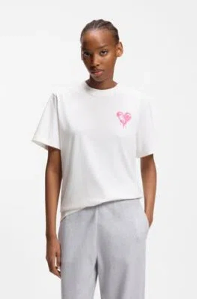 Hugo Boss Heart-artwork T-shirt In Cotton Jersey In White