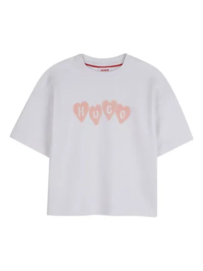 Hugo Boss Kids' Hearts-print Short-sleeved T-shirt In White