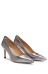 Hugo Boss Heeled Pumps In Laminated Leather In Silver