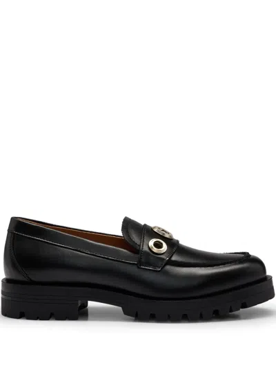Hugo Boss Leather Moccasins With Eyelet Details In Black