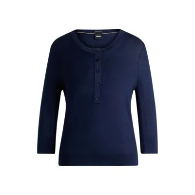 HUGO BOSS HENLEY-NECK SWEATER IN MERINO WOOL