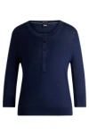 Hugo Boss Henley-neck Sweater In Merino Wool In Dark Blue