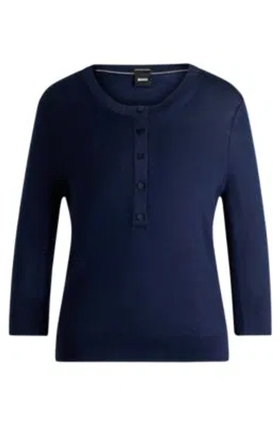 HUGO BOSS HENLEY-NECK SWEATER IN MERINO WOOL