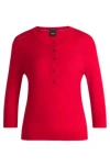 Hugo Boss Henley-neck Sweater In Merino Wool In Red