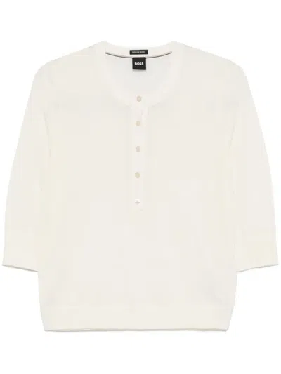 Hugo Boss Henley-neck Jumper In Weiss