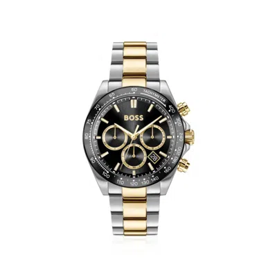 Hugo Boss Hero 2.0 Black-dial Chronograph Watch With Two-tone Bracelet In Metallic