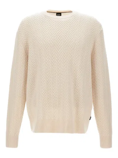 Hugo Boss Hitalo Textured Crewneck Sweater In White
