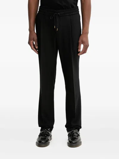 Hugo Boss Herringbone Drawstring Trousers In Black