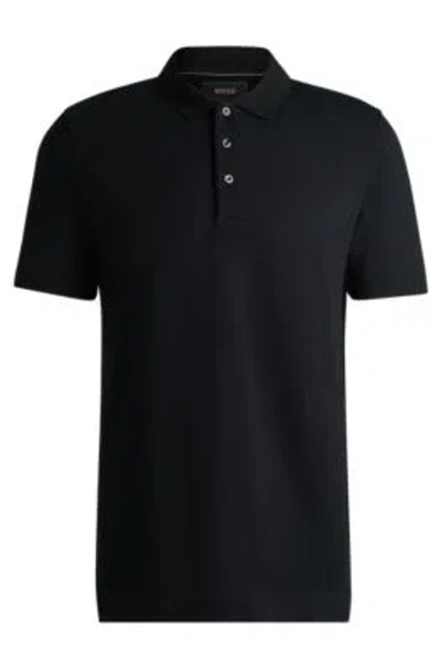 HUGO BOSS HERRINGBONE-JACQUARD POLO SHIRT IN COTTON AND WOOL