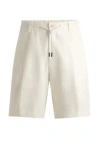 Hugo Boss Herringbone-linen Shorts With Front Pleats And Drawcord In White