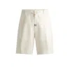 Hugo Boss Herringbone-linen Shorts With Front Pleats And Drawcord In White
