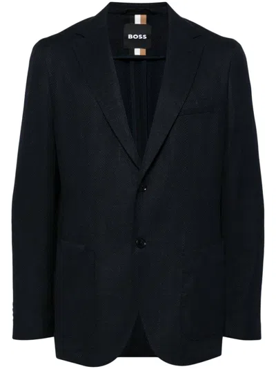 Hugo Boss Herringbone-pattern Blazer In Blue
