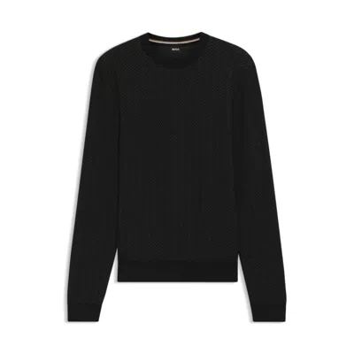 Hugo Boss Herringbone-pattern Sweater In Wool And Cotton In Black