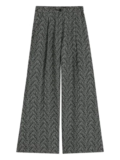 Hugo Boss Regular-fit Wide-leg Trousers In Herringbone Tweed In Gray