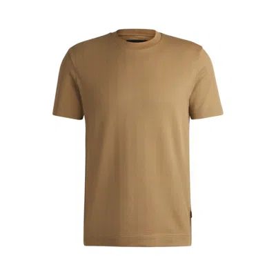 Hugo Boss Herringbone Regular-fit T-shirt In Cotton And Wool In Brown