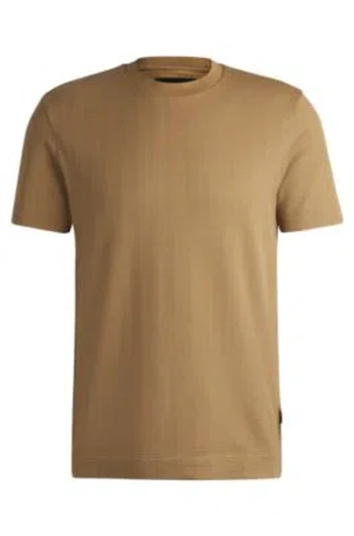Hugo Boss Herringbone Regular-fit T-shirt In Cotton And Wool In Beige