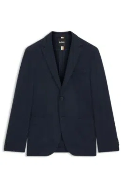 Hugo Boss Herringbone Regular-fit Jacket In A Cotton Blend In Blue