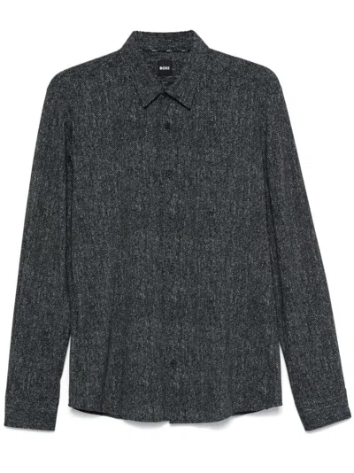 Hugo Boss Herringbone Shirt In Black